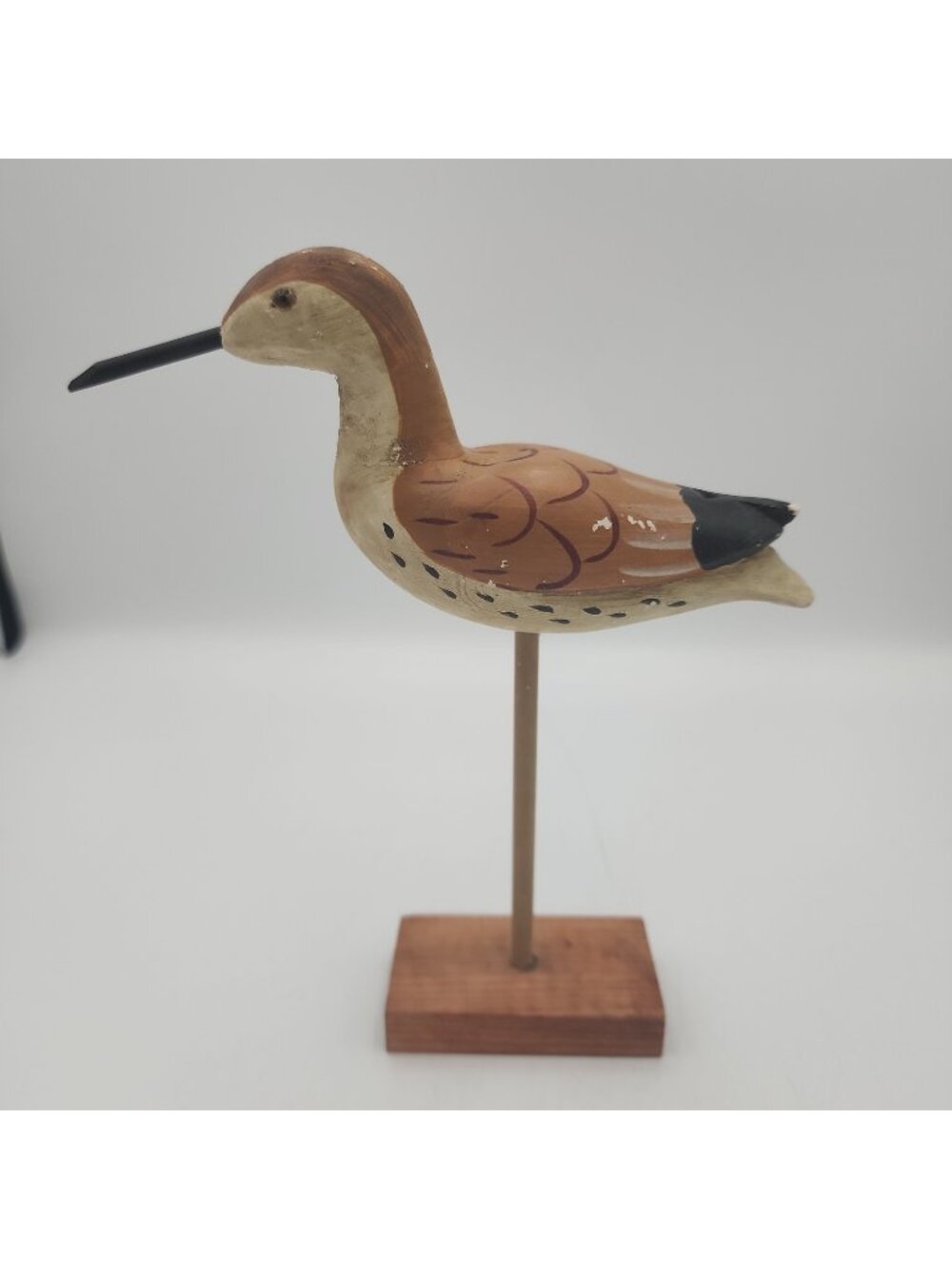 Vintage Wood Sea Bird Beach Bat Bird On Wood Base Sculpture 7" Rustic Nautical